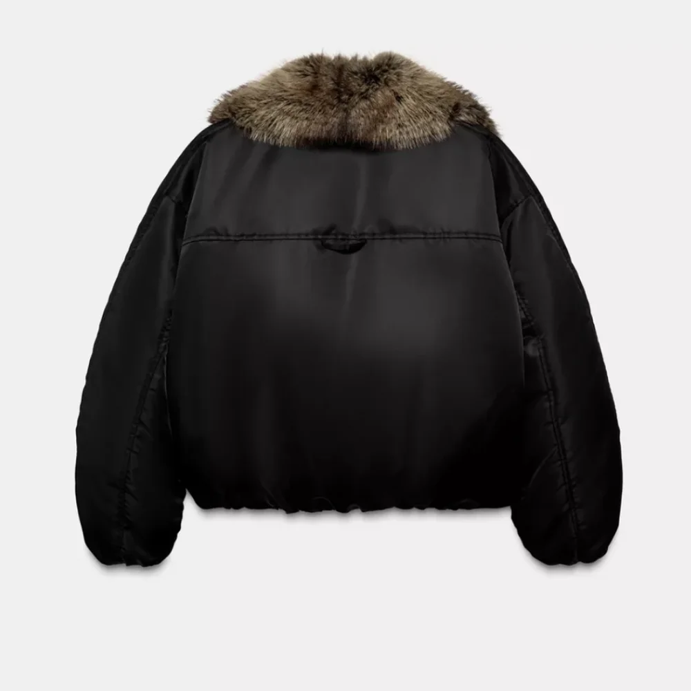 ZARA FAUX FUR COLLAR BOMBER JACKET ZW COLLECTION - Picture 2 of 9